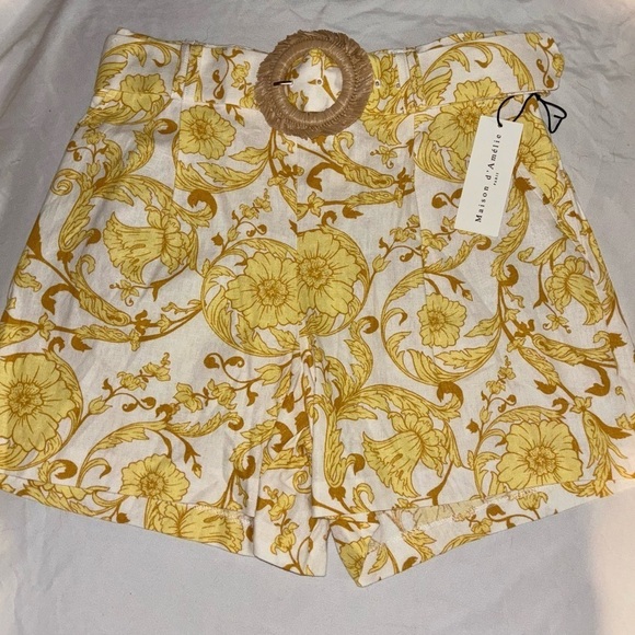 🔥NEW🔥 Maison D’Amélie Paris Designer High Waist Linen Paisley Belt Short size 6 - Picture 2 of 8